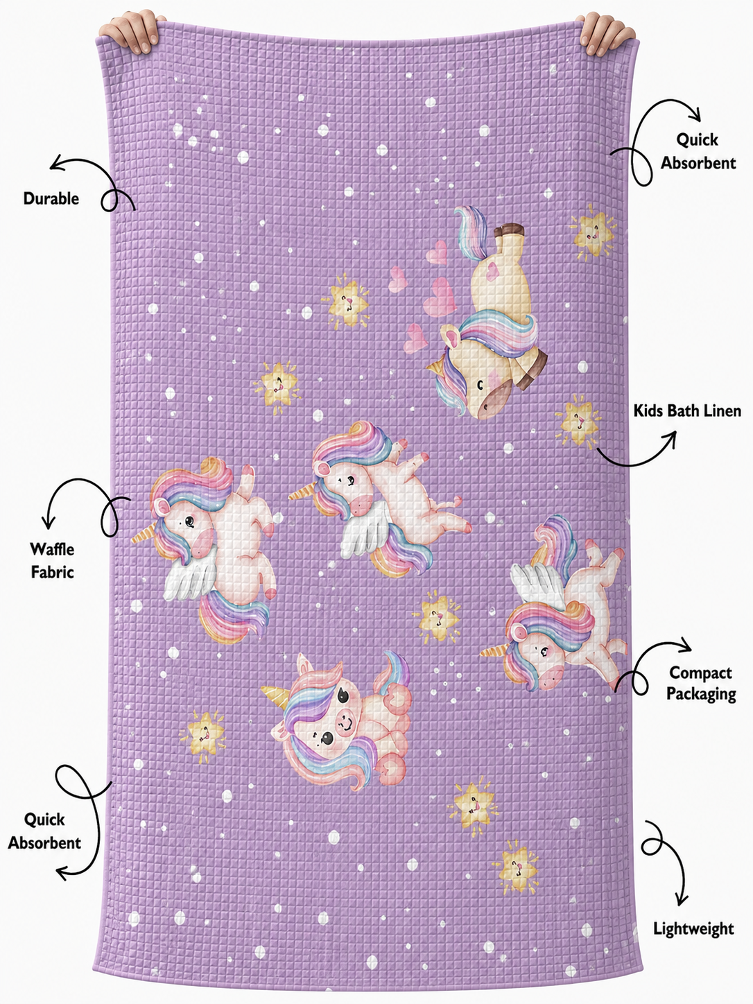 Magical Unicorn Waffle Bath Towel – 100% Cotton