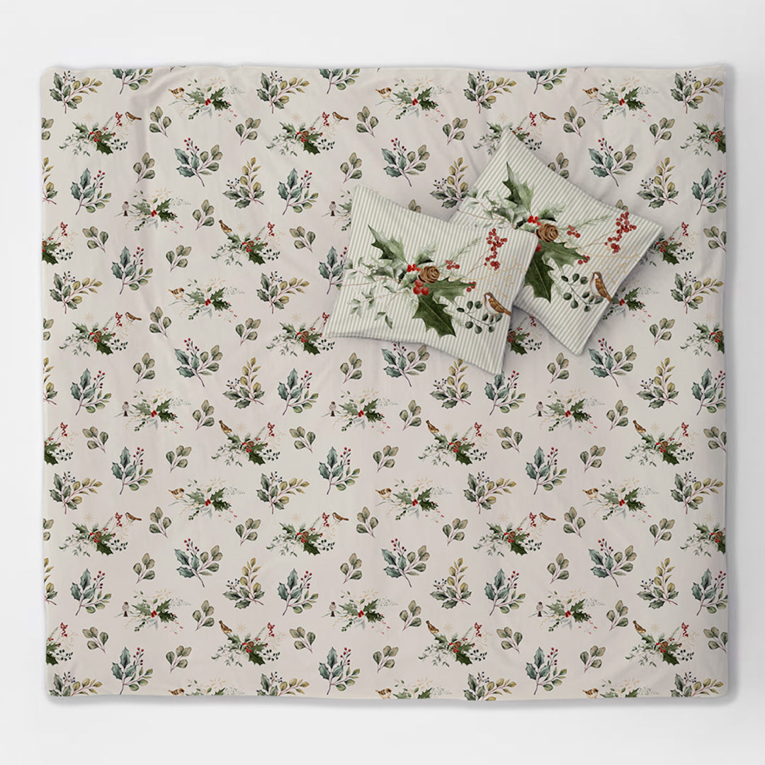 X Mas Leaves 100% Cotton Double Bedsheet