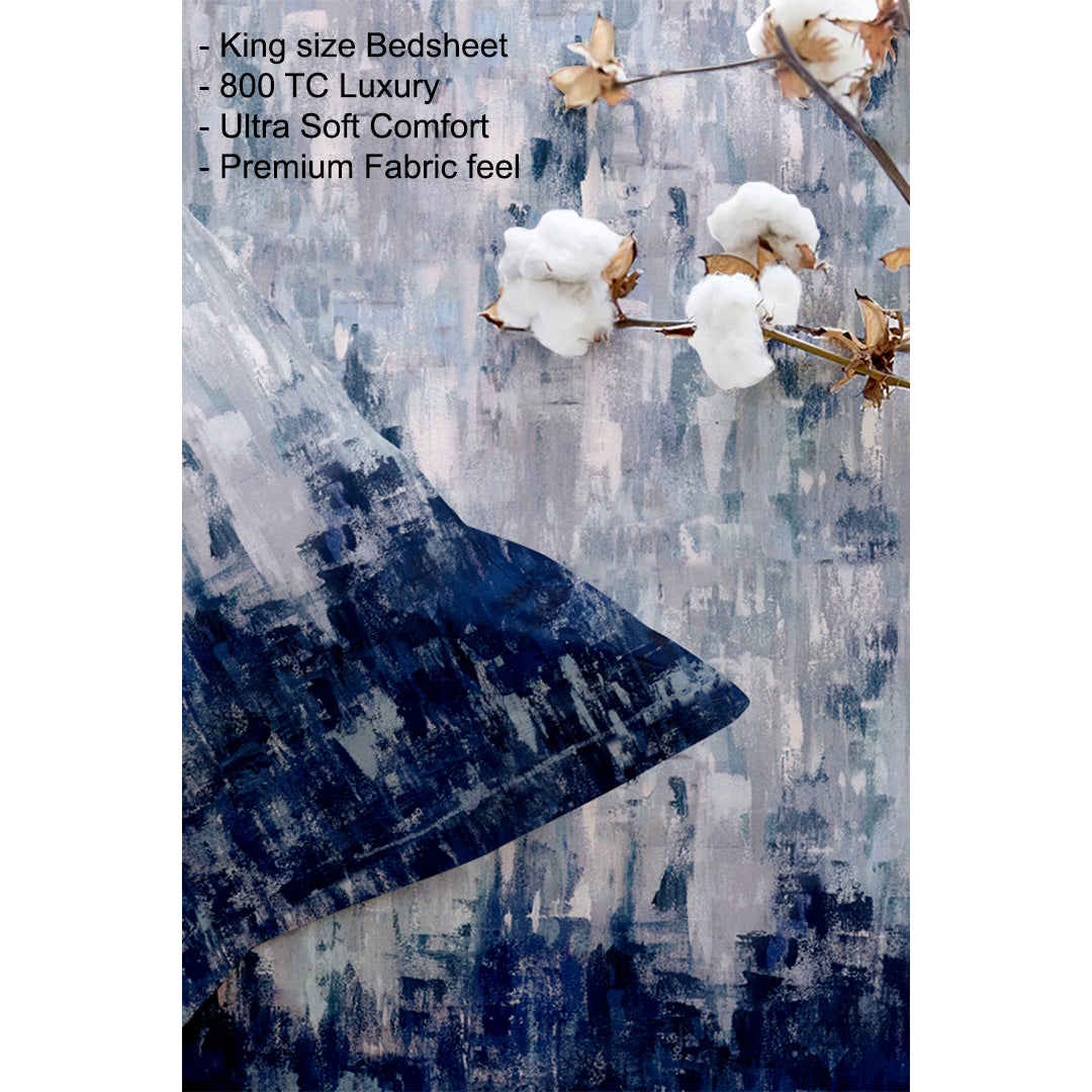 The Indigo Strokes Luxury Double Bedsheet 800 TC