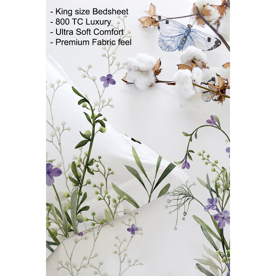 The Butterfly Bloom Luxury Double Bedsheet 800 TC