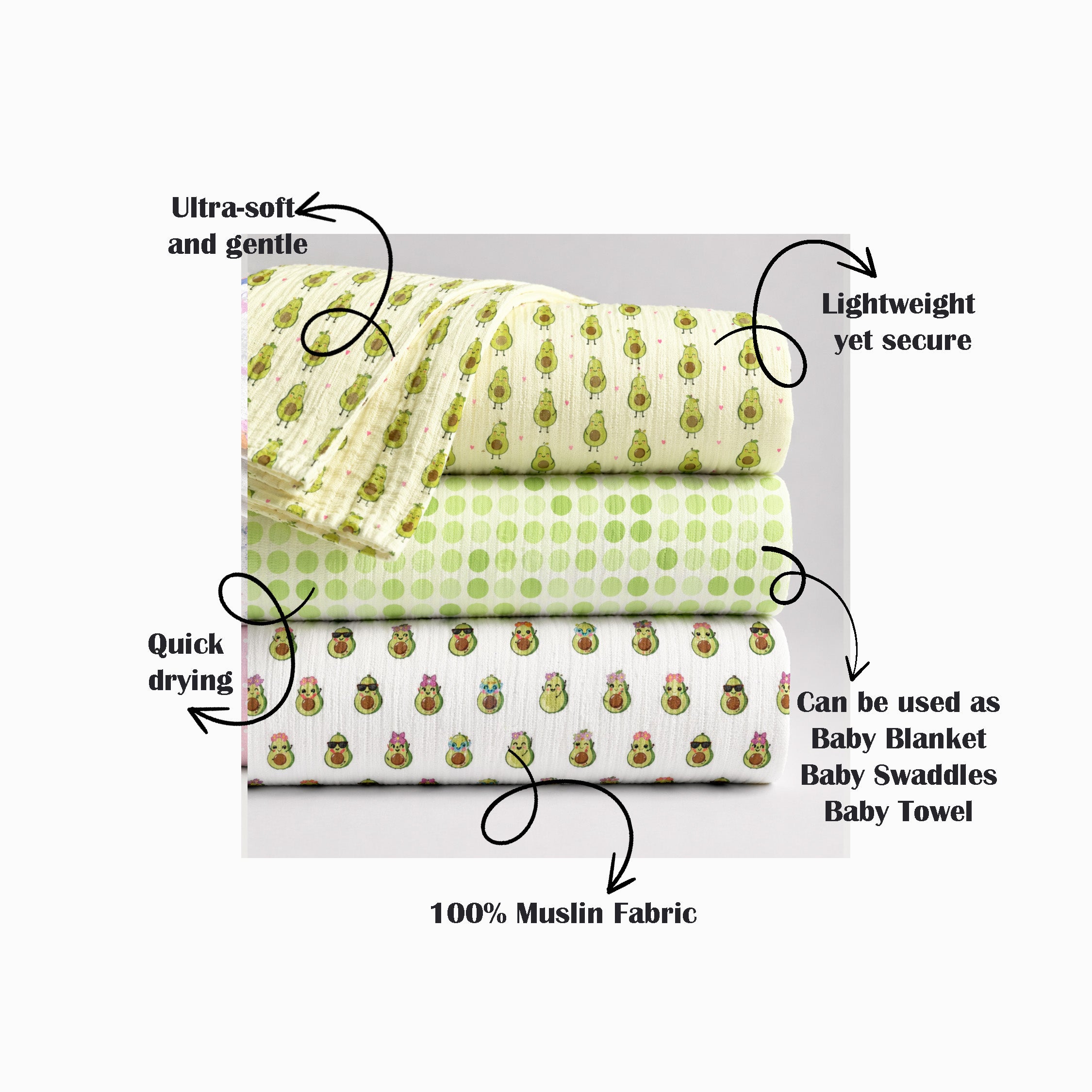 Avo Muslin Swaddle Set – Set of 3