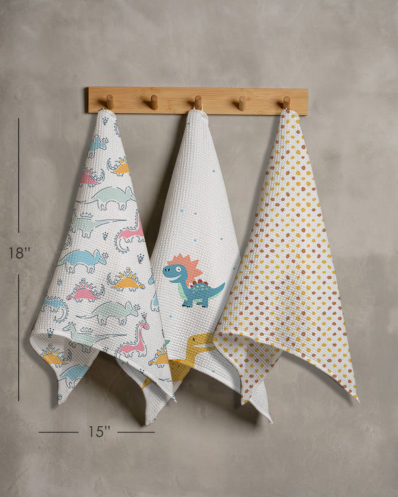Dino Waffle Hand Towel Set – Set of 3