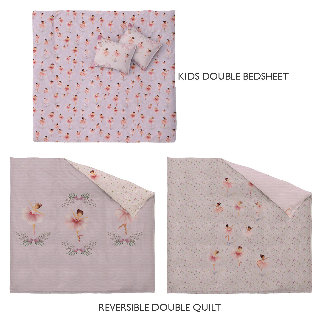 Dancing Ballerina Room Combo – King Size Bedsheet + Reversible Kids Double Quilt