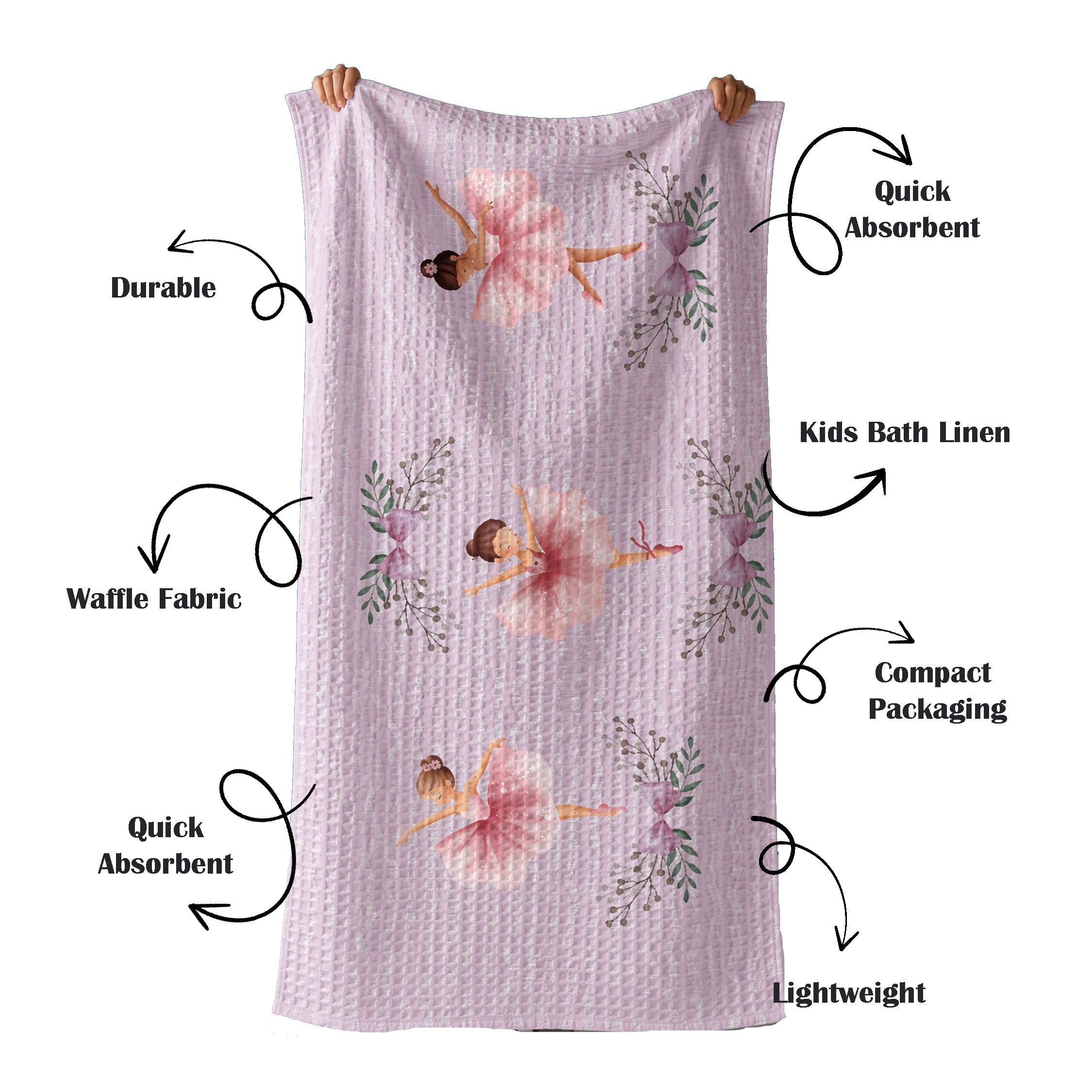 Dancing Ballerinas Waffle Bath Towel – 100% Cotton