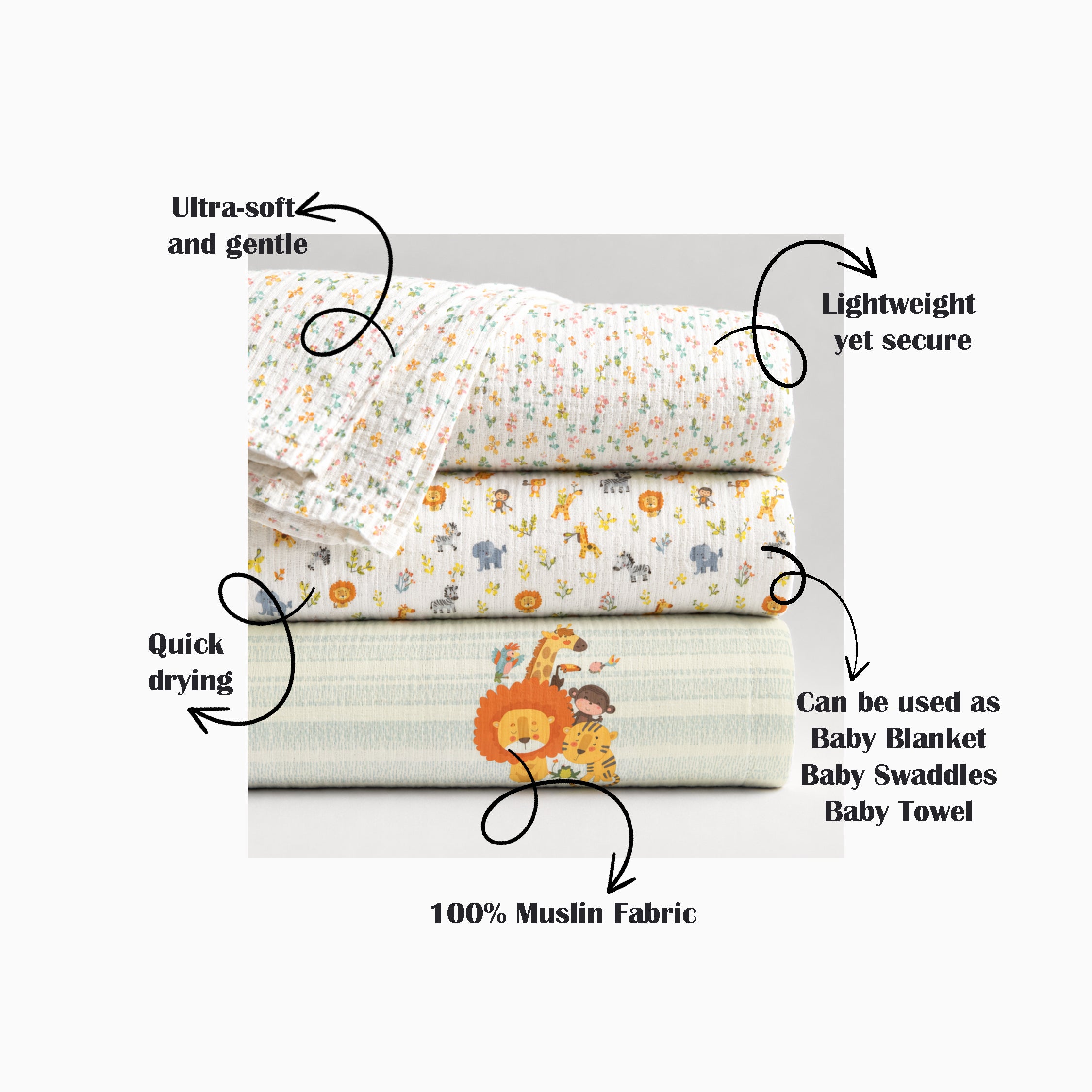 Jungle Muslin Swaddle Set – Set of 3
