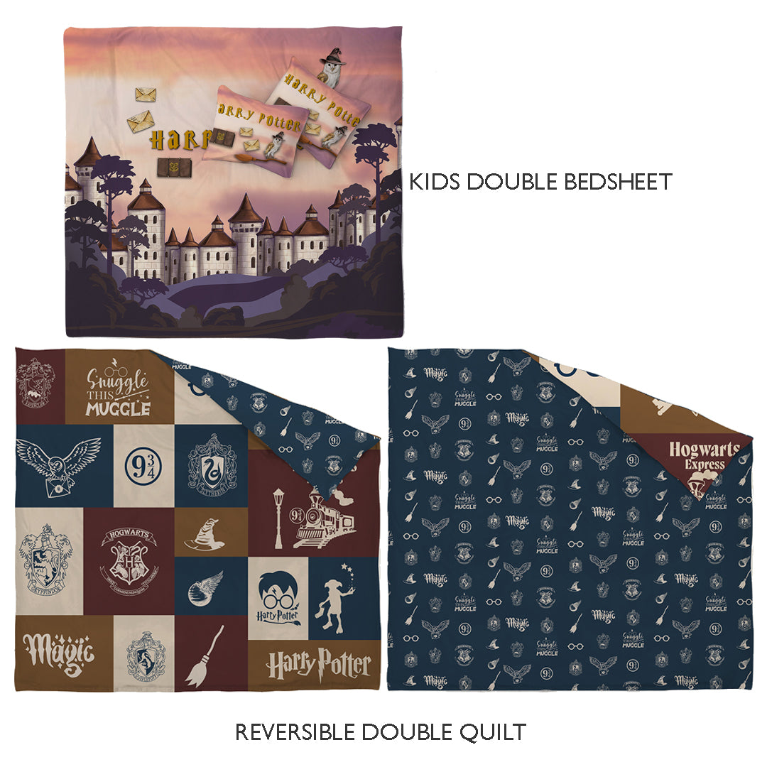 Harry Potter Room Combo – King Size Bedsheet + Reversible Kids Double Quilt