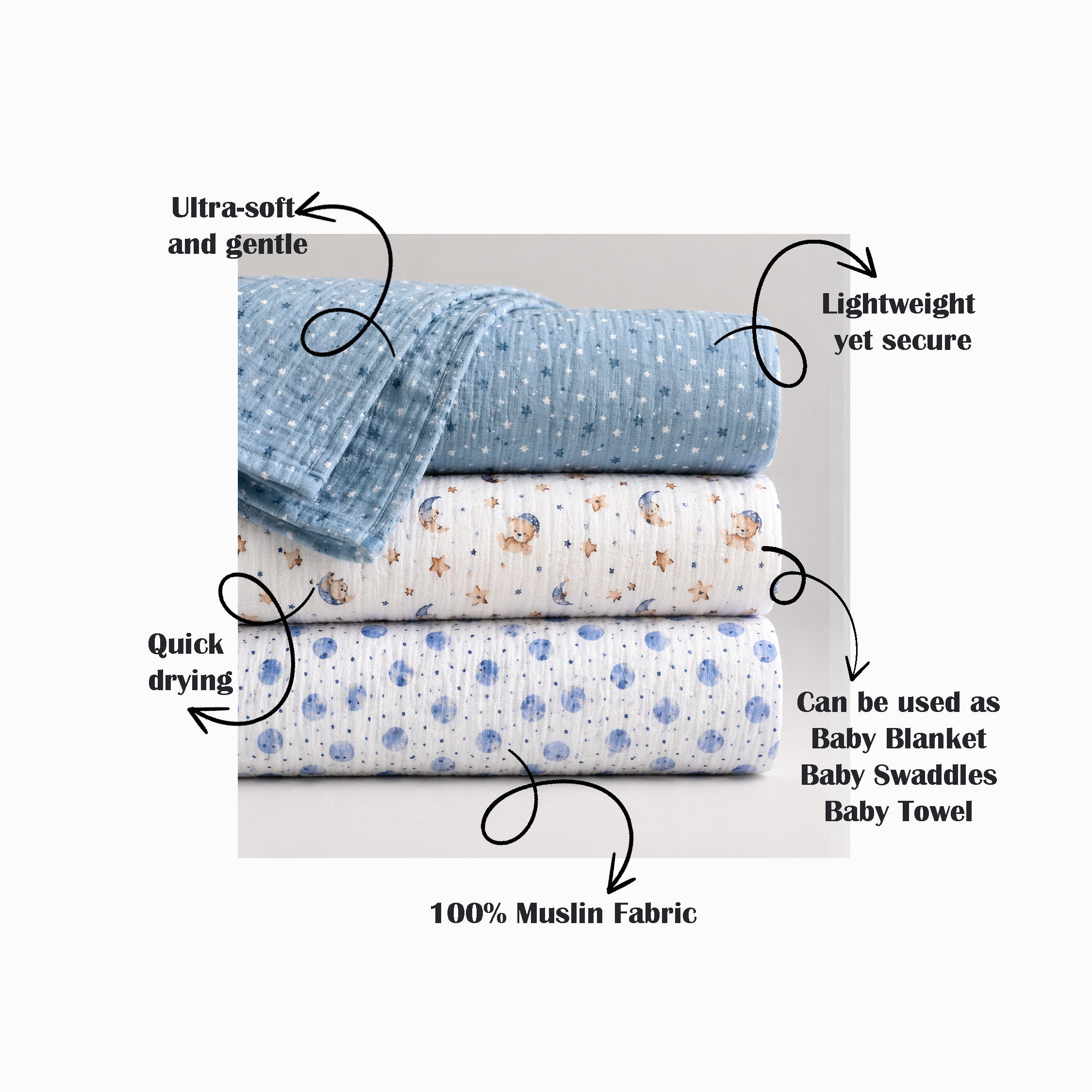 Space Muslin Swaddle Set – Set of 3