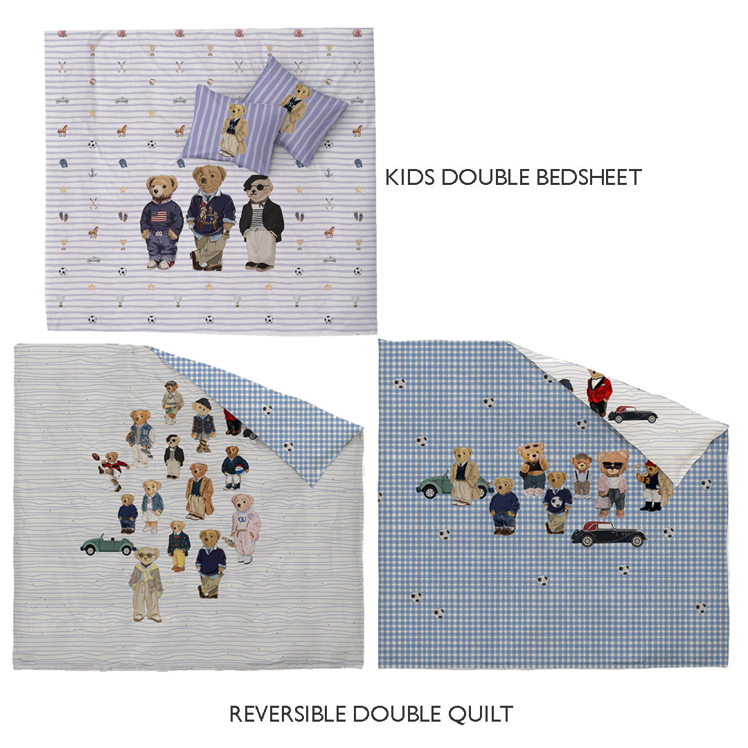 Polo Kids Room Combo – King Size Bedsheet + Reversible Kids Double Quilt