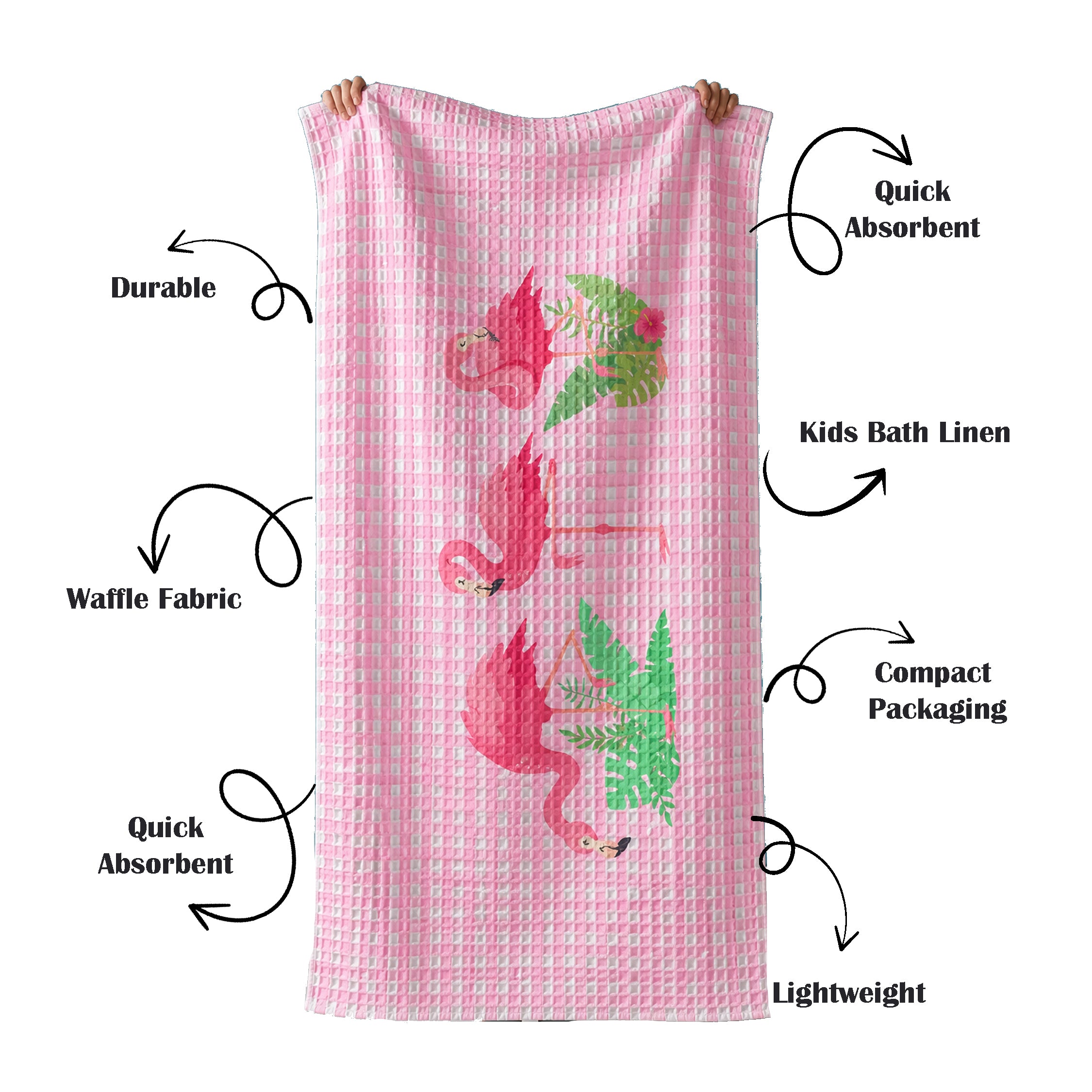 Flamingo Waffle Bath Towel – 100% Cotton
