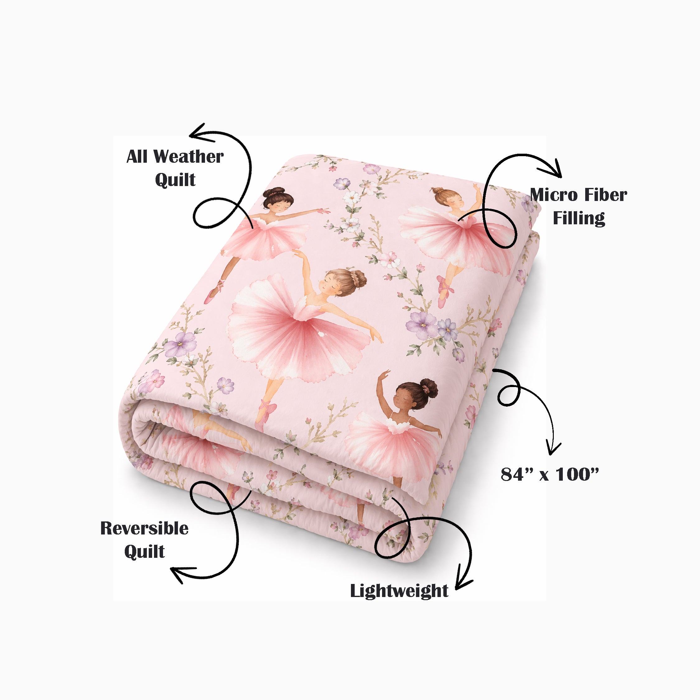 Dancing Ballerinas Reversible Kids Double Quilt