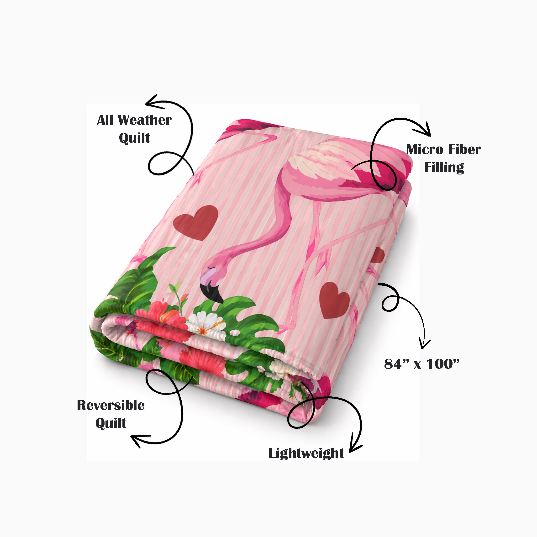 Pretty Pink Flamingo Reversible Kids Double Quilt