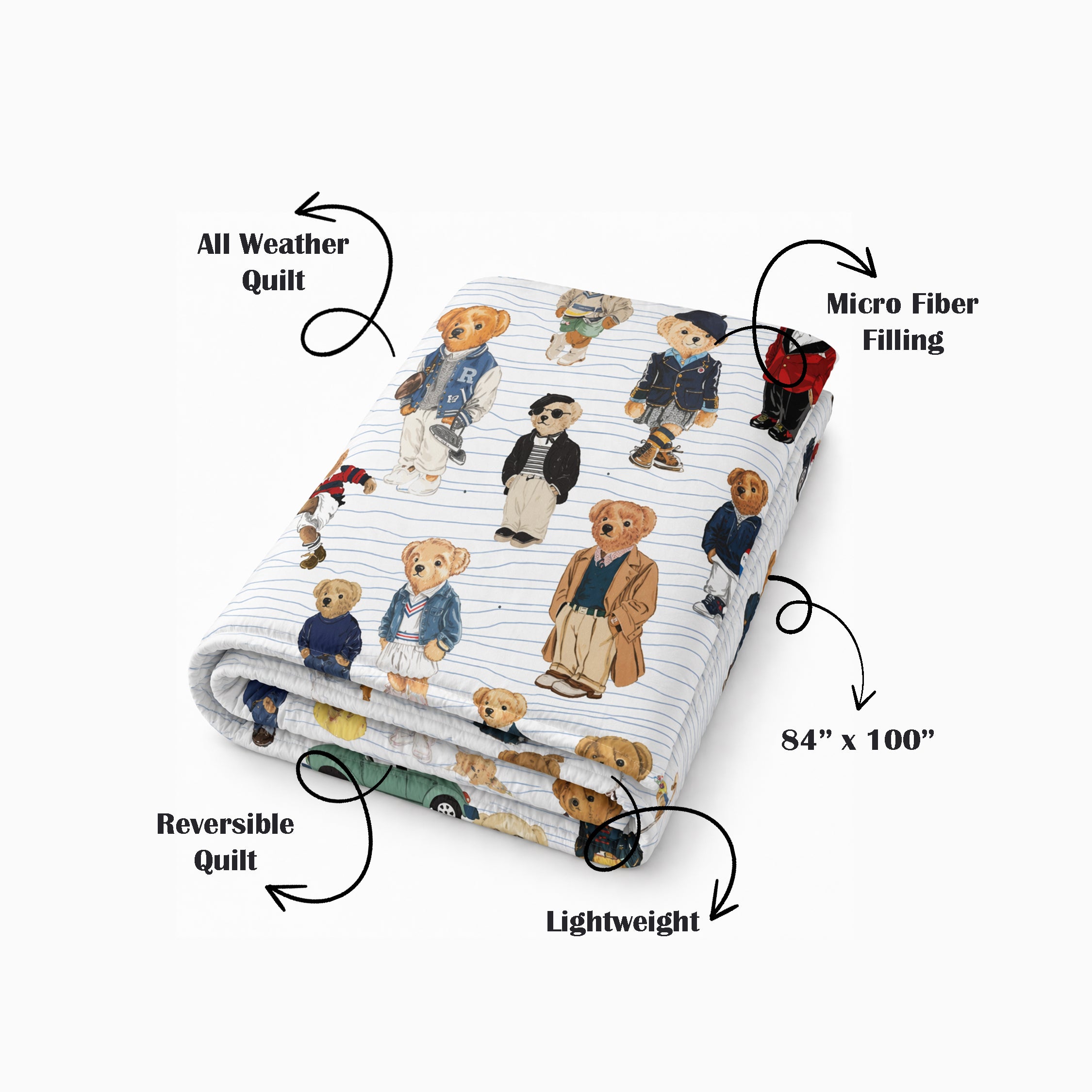 Polo Bear Reversible Kids Double Quilt
