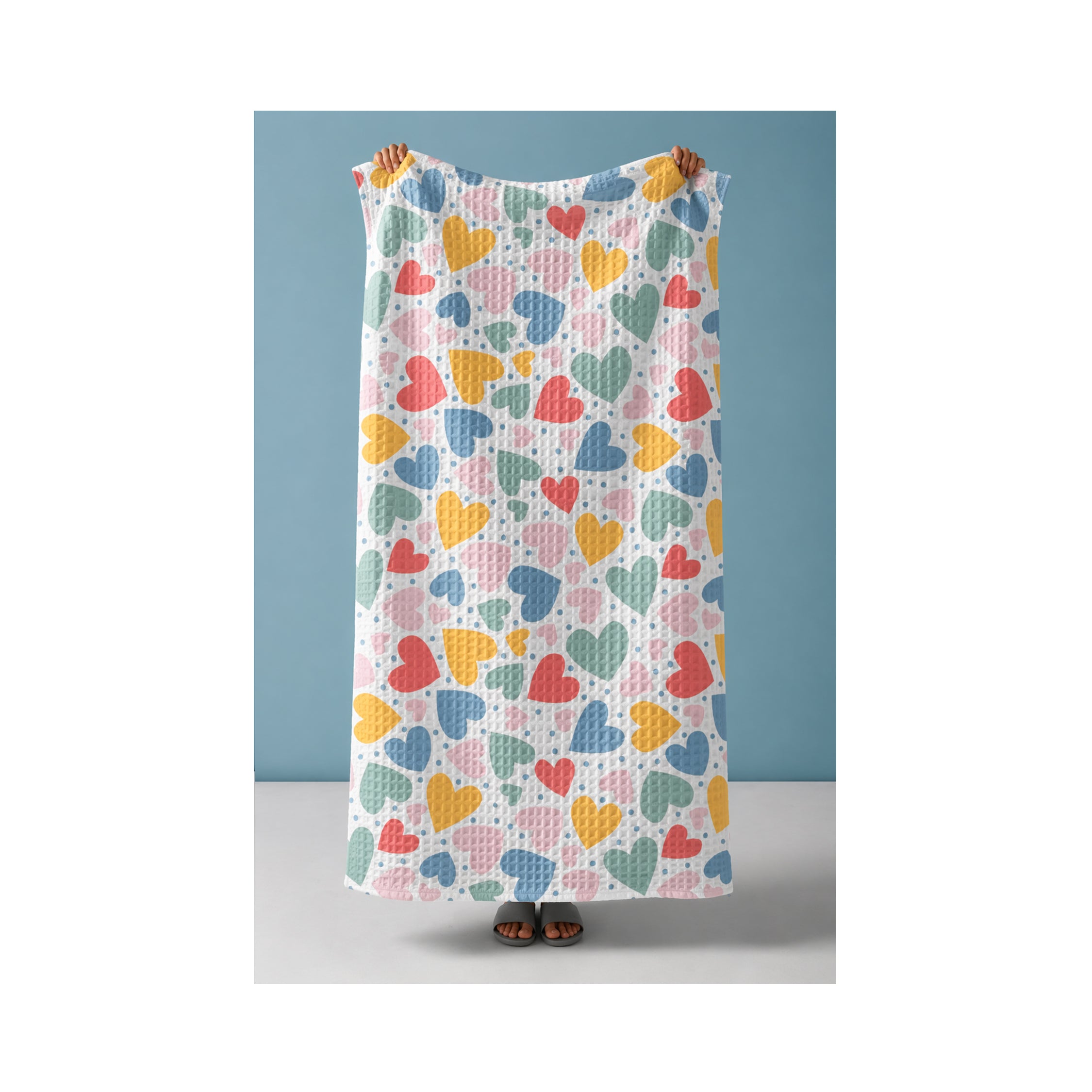 Colorful Hearts Waffle Bath Towel – 100% Cotton