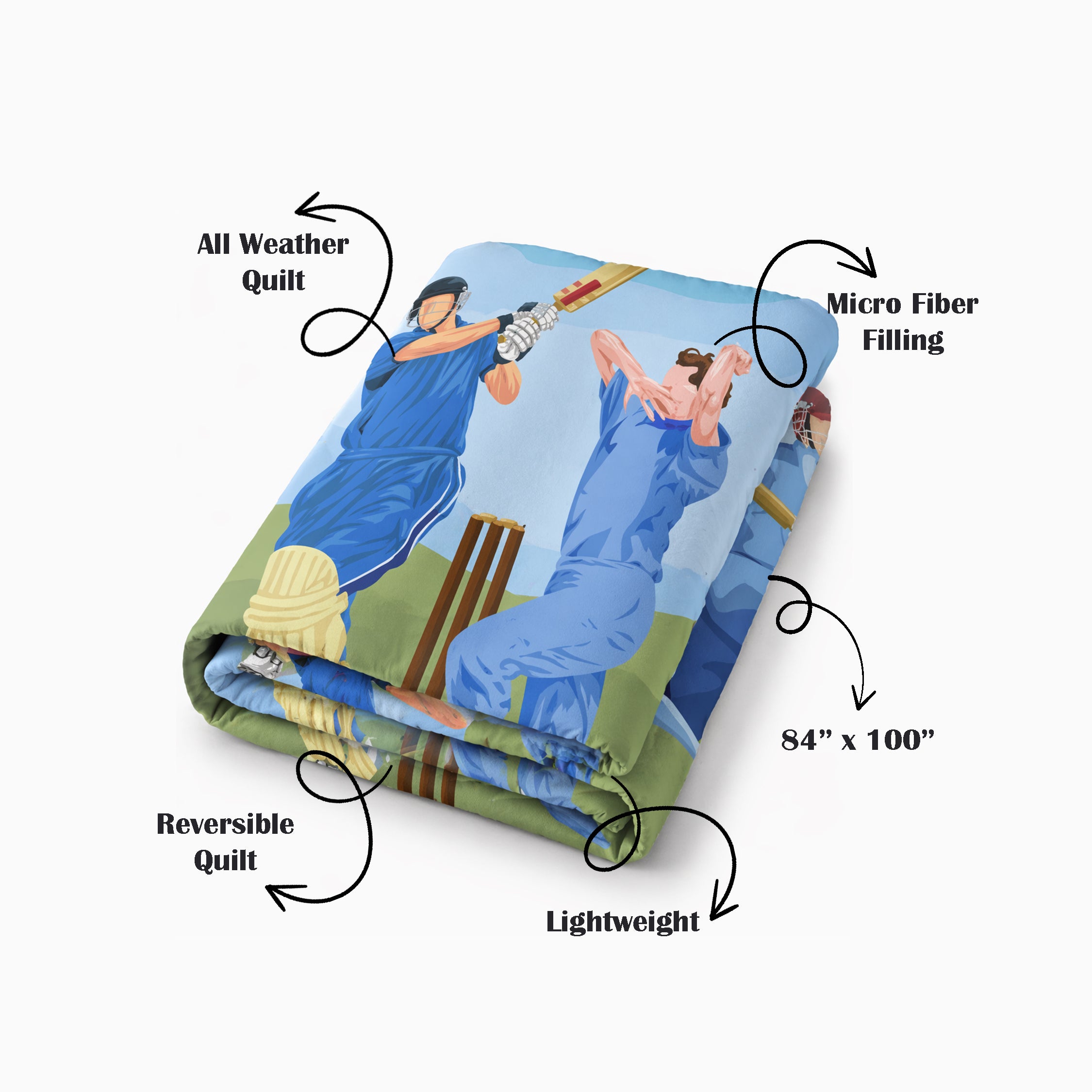 Cricket Champions Reversible Kids Double Quilt