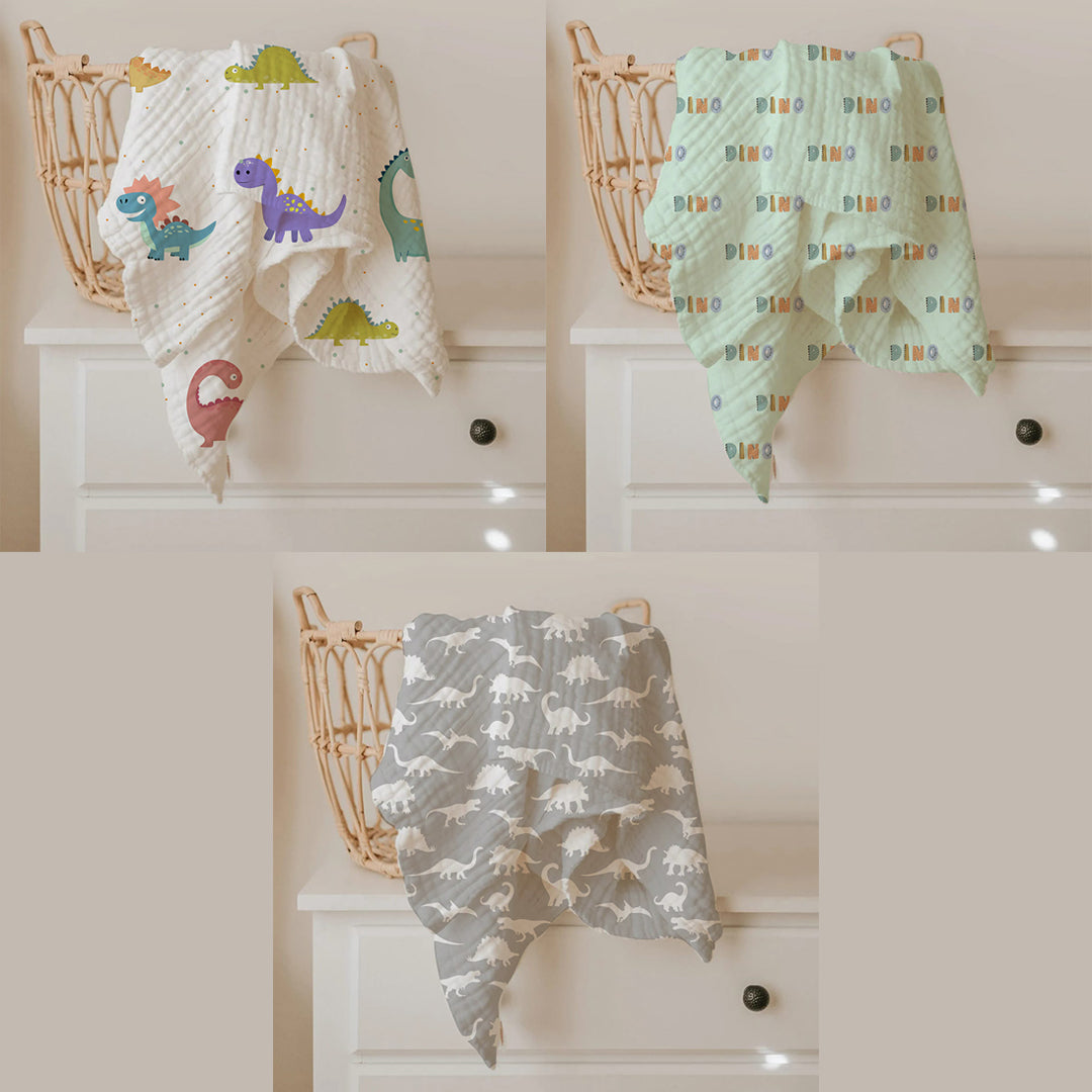 Dino Muslin Swaddle Set – Set of 3