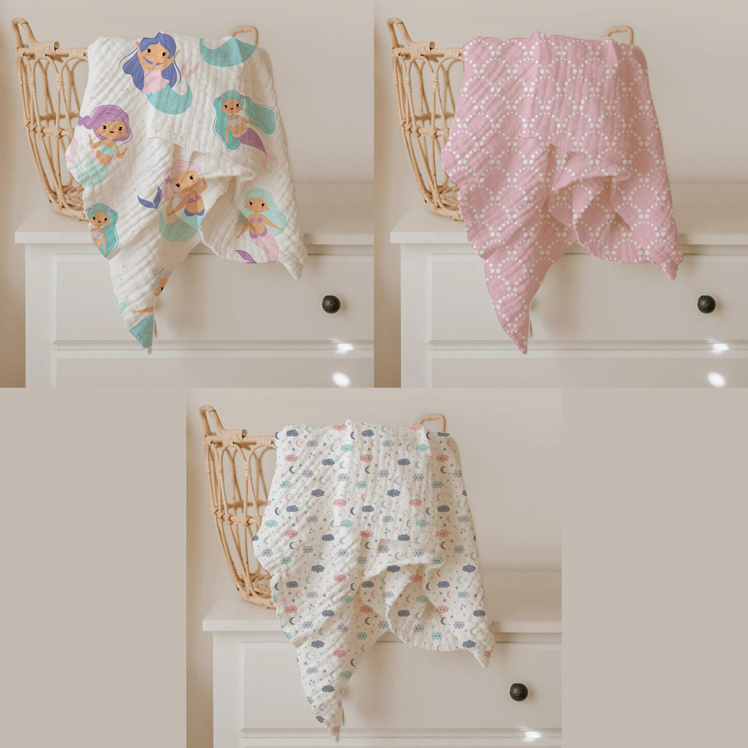 Mermaid Muslin Swaddle Set – Set of 3