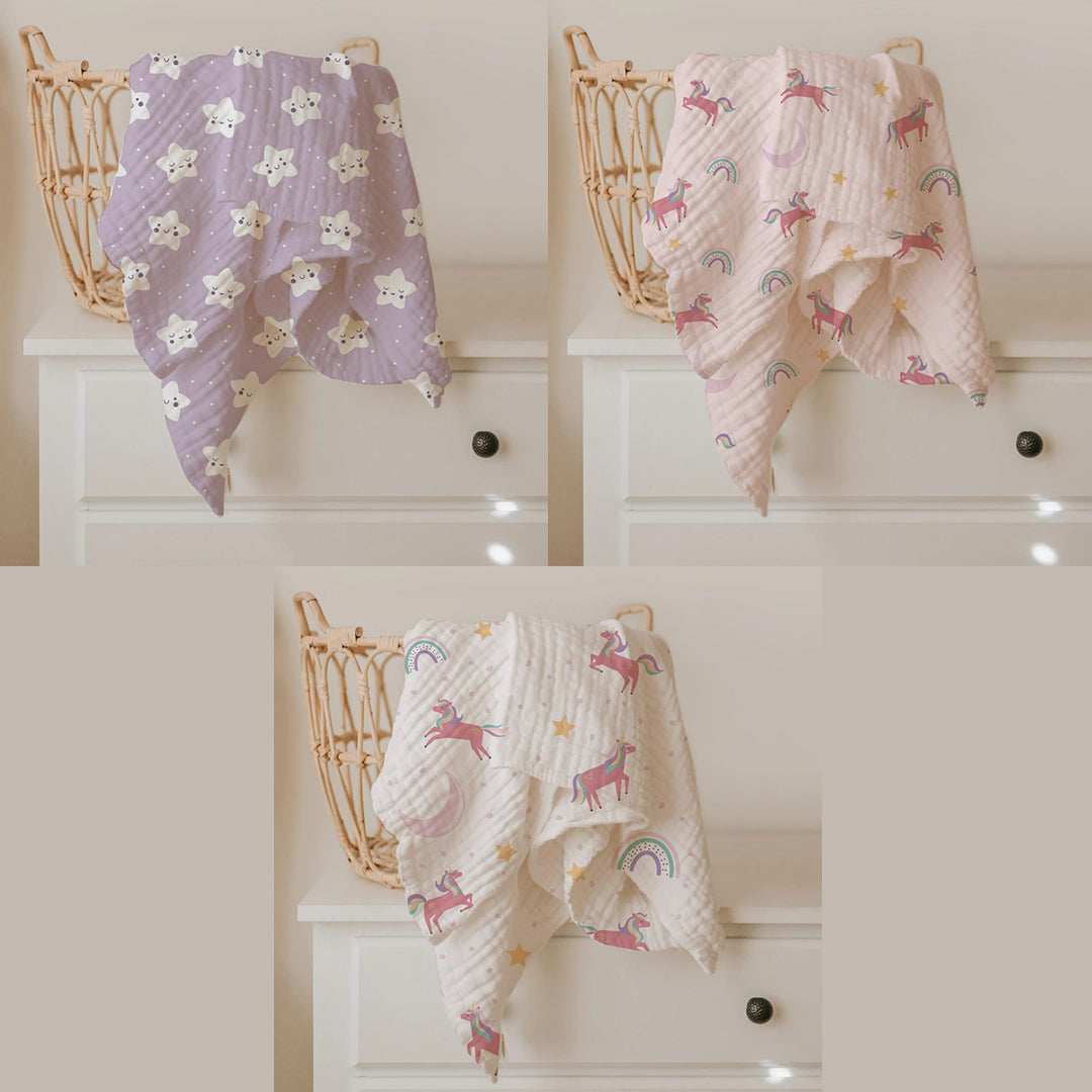 Unicorn Muslin Swaddle Set – Set of 3