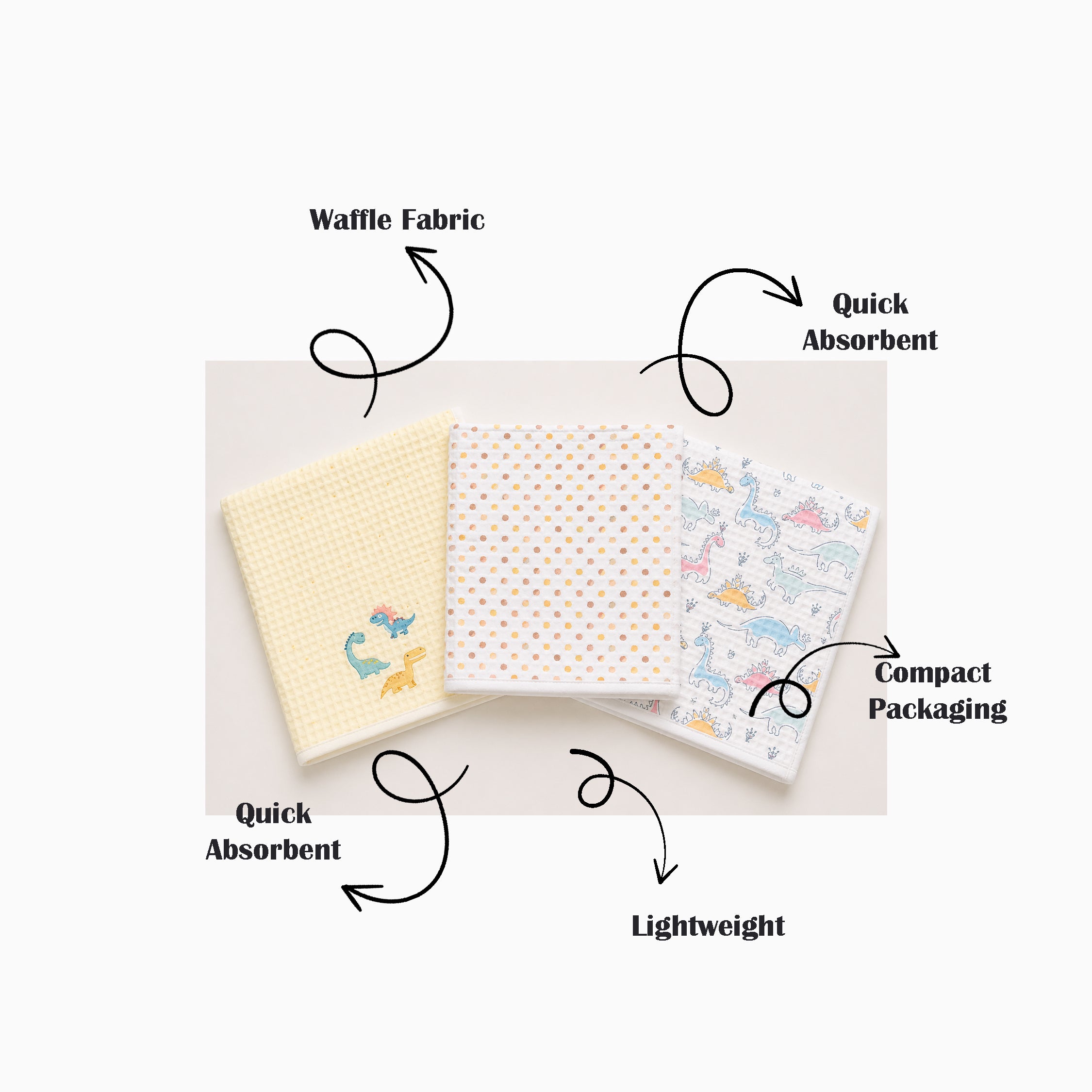 Dino Waffle Cotton Hankies – Set of 3