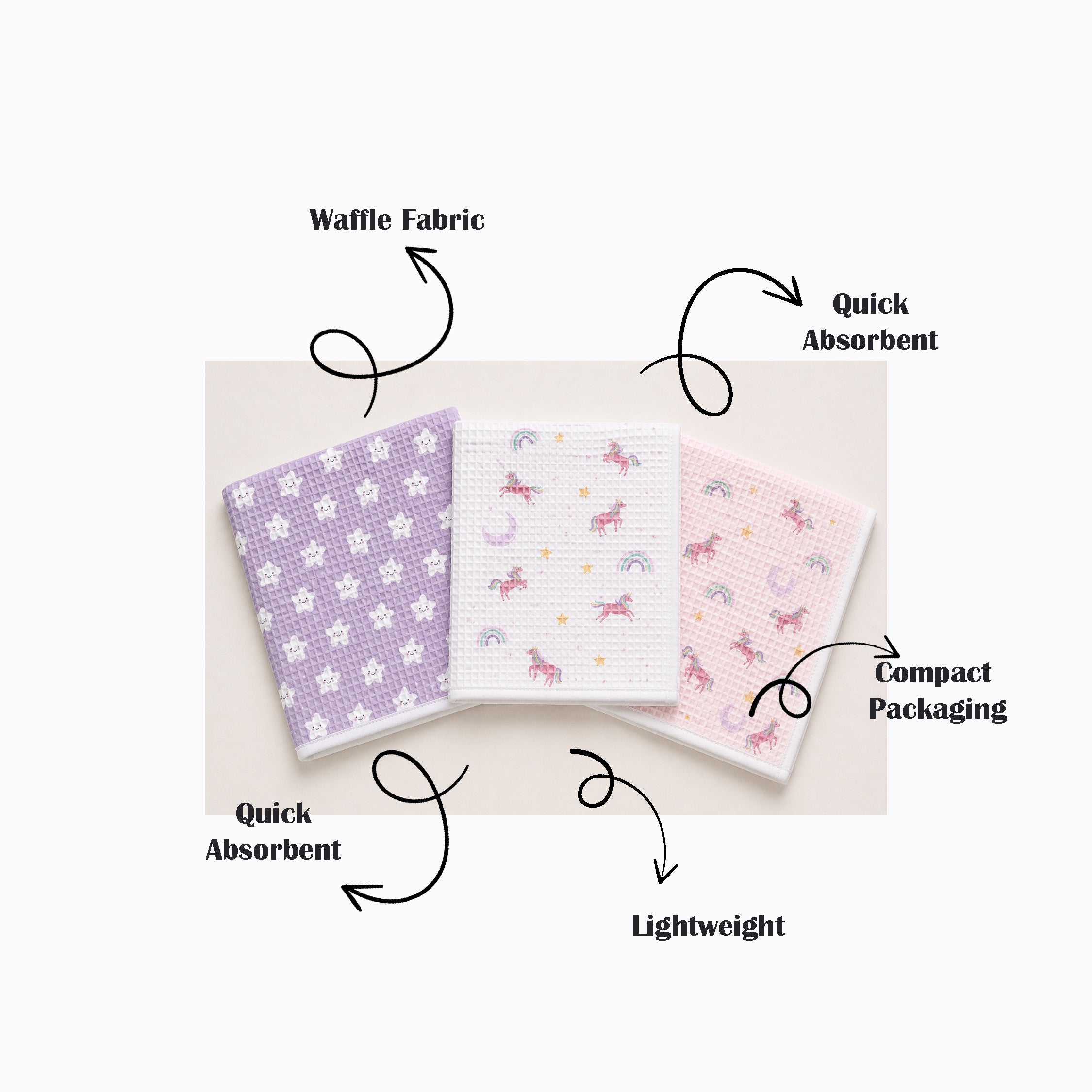 Magical Unicorn Waffle Cotton Hankies – Set of 3