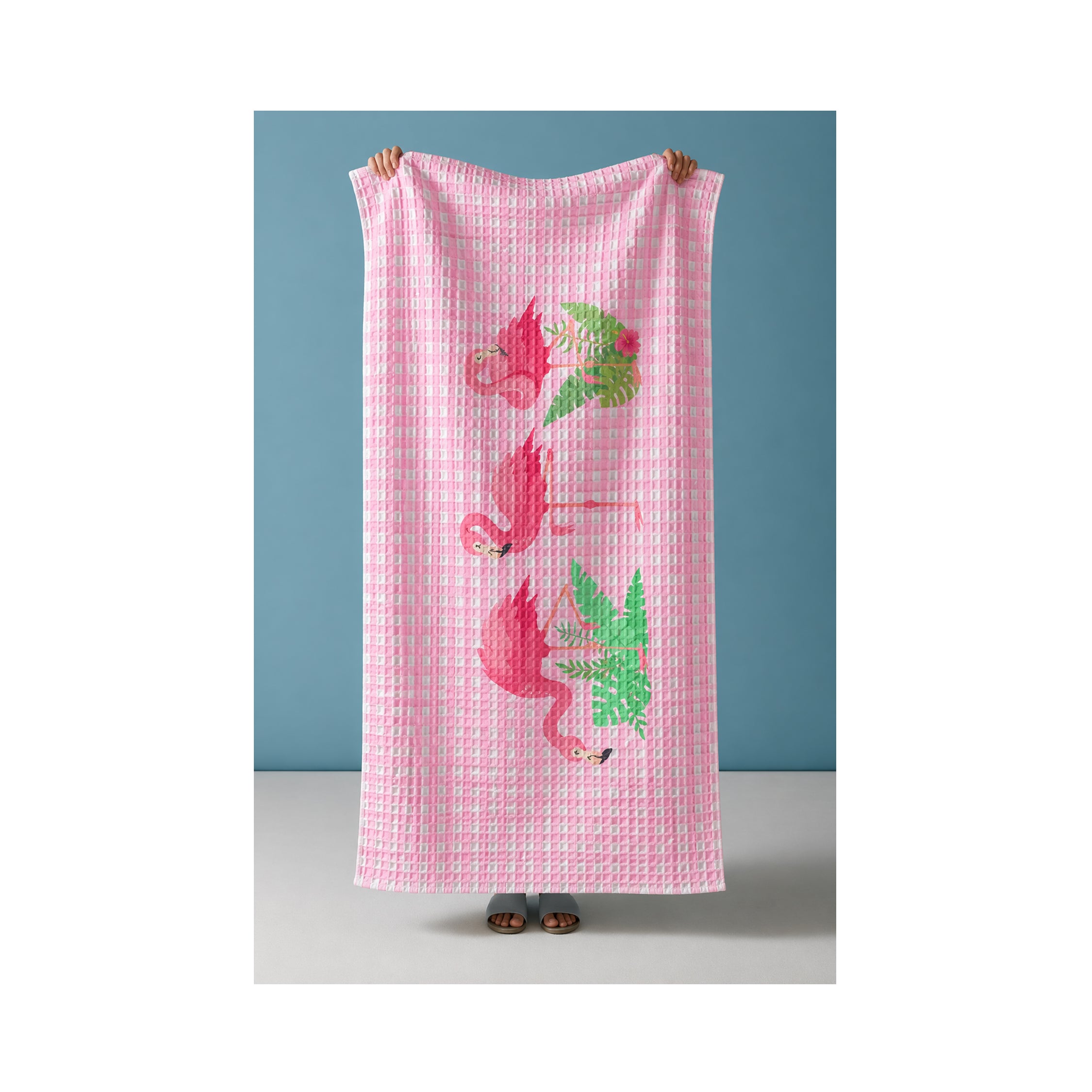 Flamingo Waffle Bath Towel – 100% Cotton